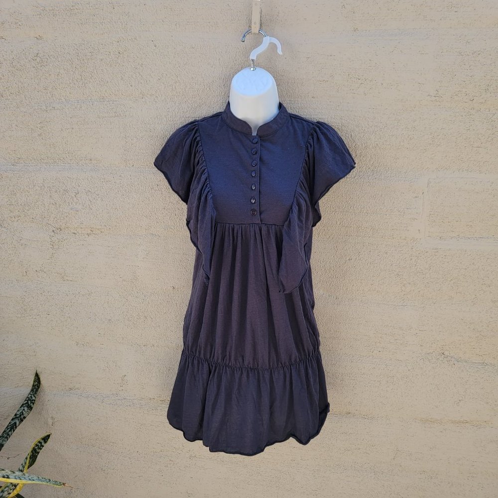 Romeo & Juliet Couture Medium Grey Flutter Sleeve Button Down Collar Mini Dress